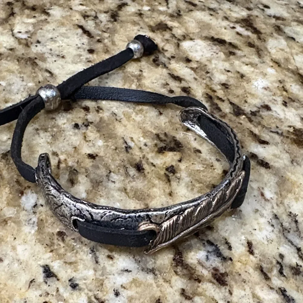 Silver and Black Feather Bracelet